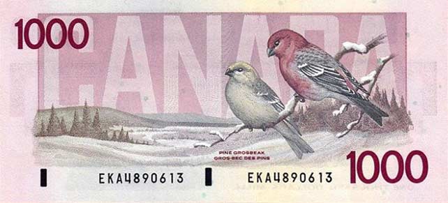 Back of Canada p100b: 1000 Dollars from 1988
