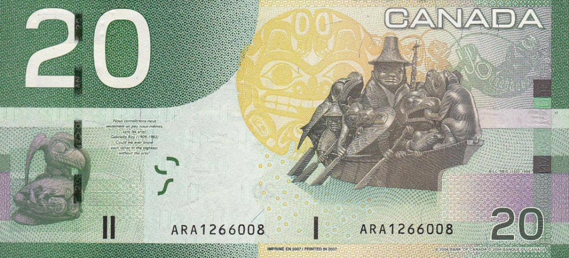 Back of Canada p103d: 20 Dollars from 2007