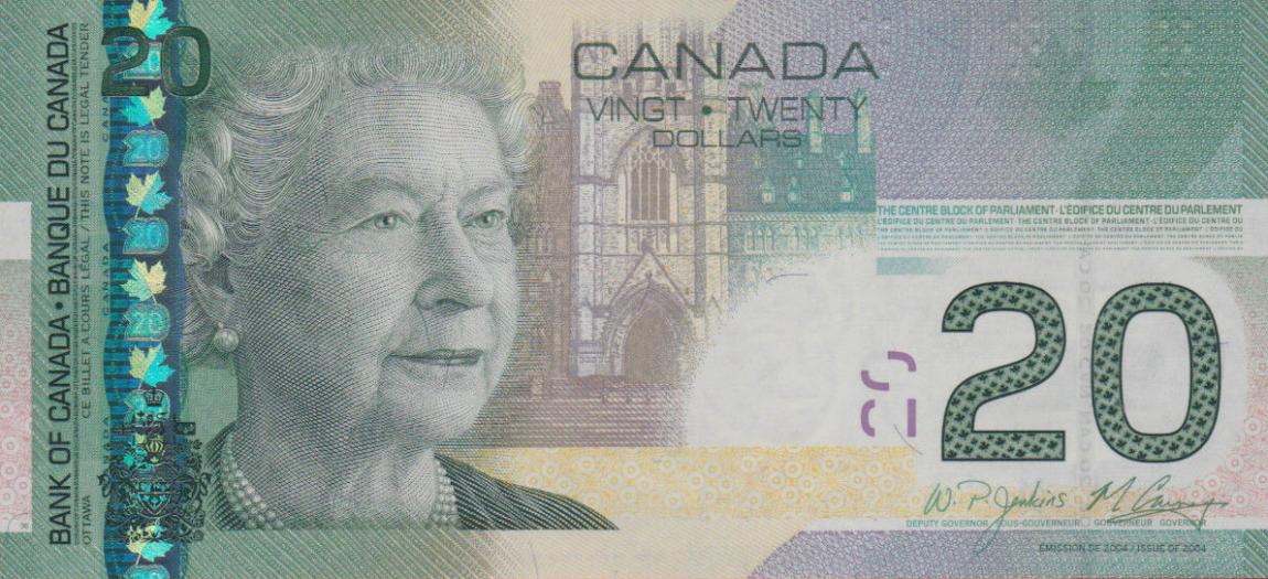 Front of Canada p103e: 20 Dollars from 2008