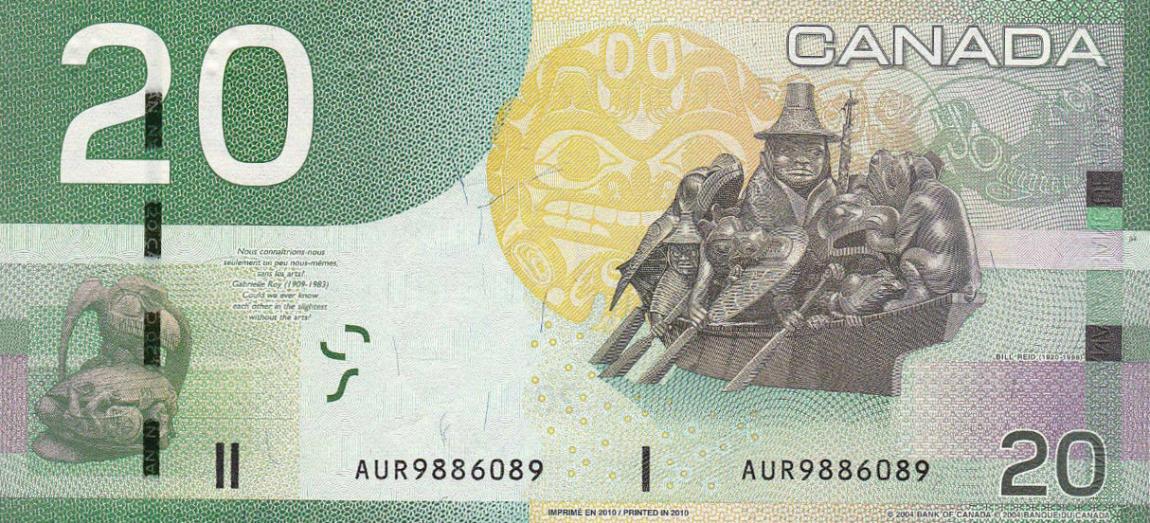 Back of Canada p103g: 20 Dollars from 2010