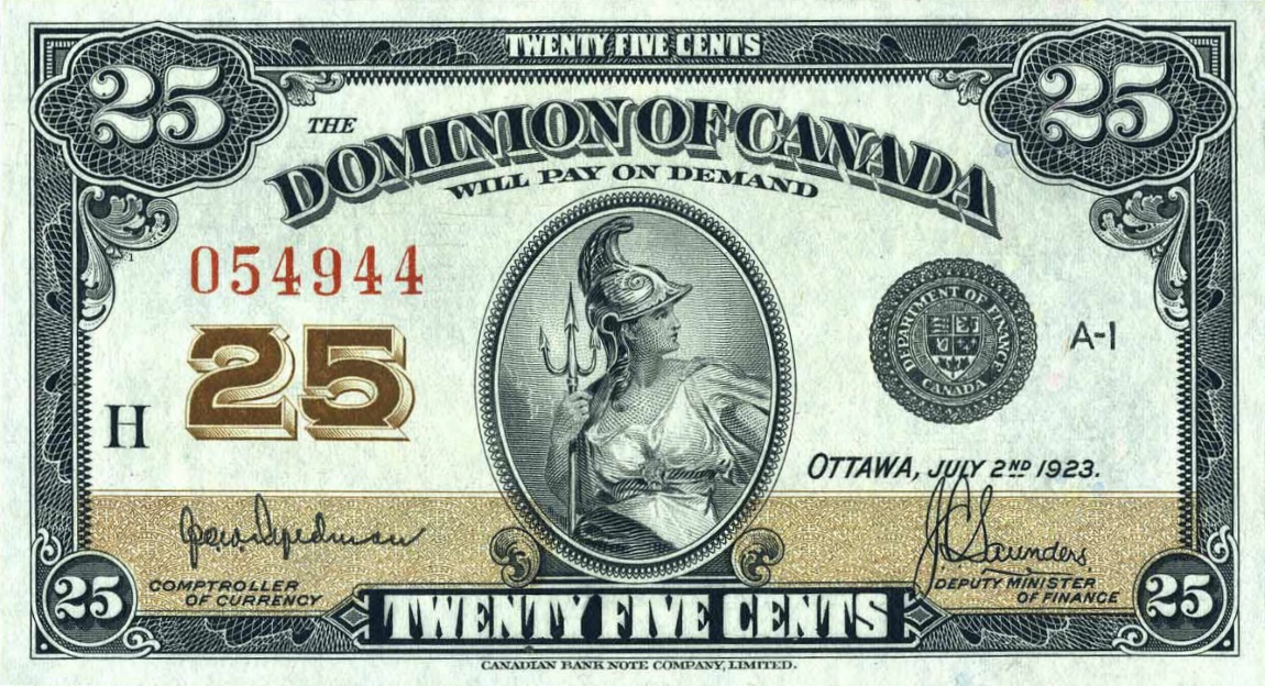 Front of Canada p11a: 25 Cents from 1923