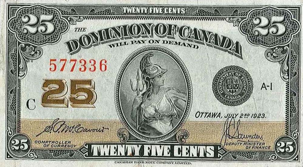 Front of Canada p11b: 25 Cents from 1923