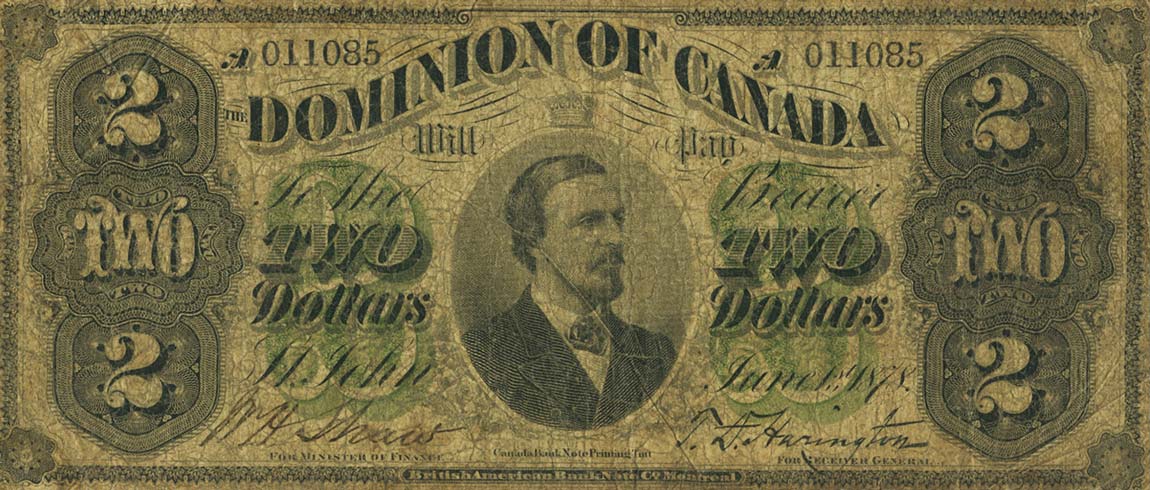 Front of Canada p13e: 2 Dollars from 1870