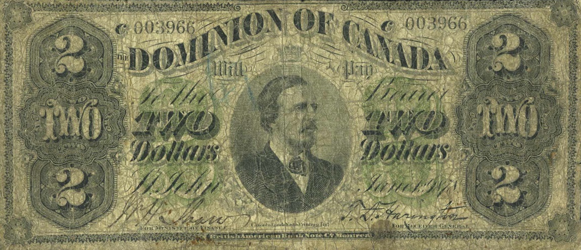 Front of Canada p19d: 2 Dollars from 1878