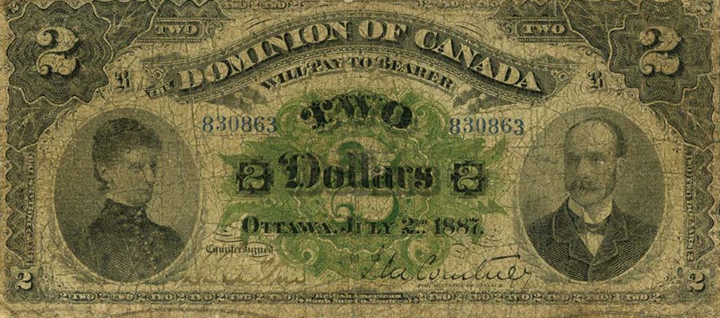 Front of Canada p21a: 2 Dollars from 1887