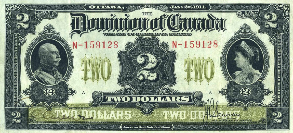 Front of Canada p30c: 2 Dollars from 1914
