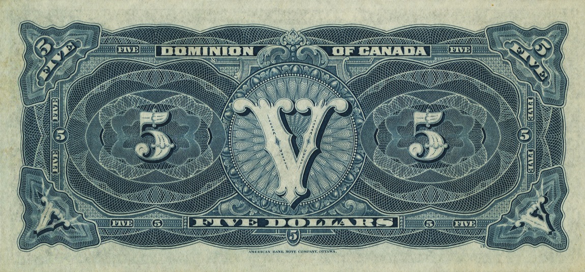 Back of Canada p31c: 5 Dollars from 1912