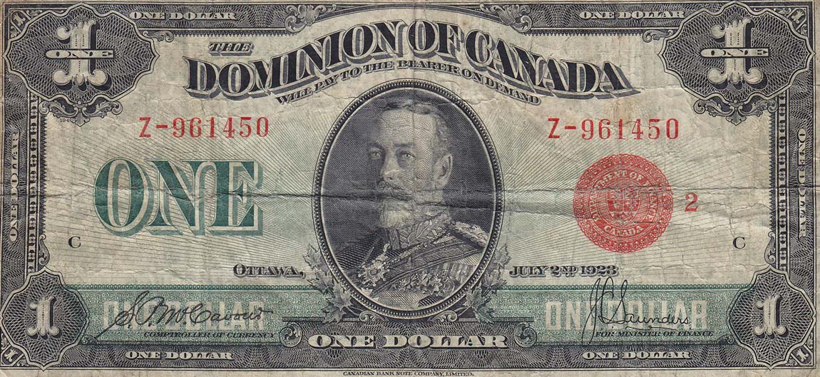 Front of Canada p33g: 1 Dollar from 1923