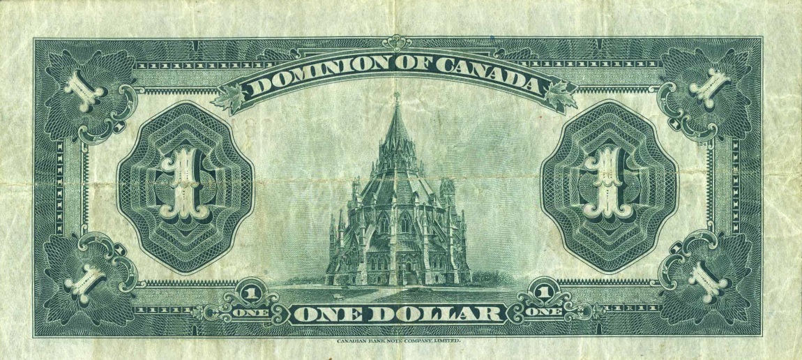 Back of Canada p33l: 1 Dollar from 1923