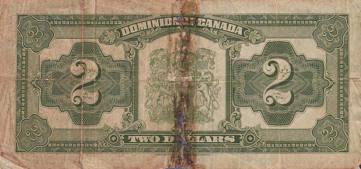 Back of Canada p34a: 2 Dollars from 1923