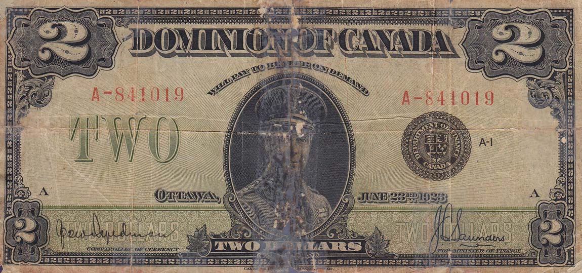 Front of Canada p34a: 2 Dollars from 1923