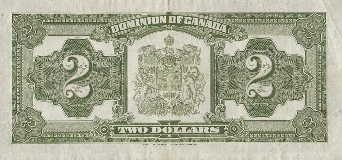 Back of Canada p34b: 2 Dollars from 1923