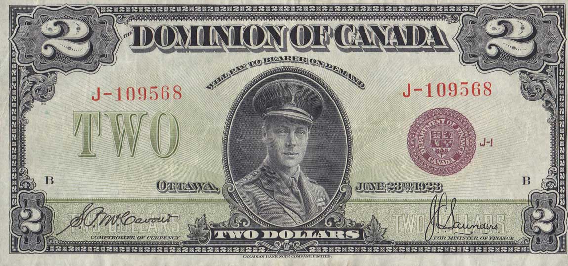 Front of Canada p34b: 2 Dollars from 1923