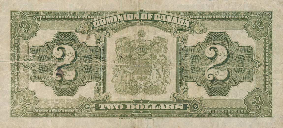 Back of Canada p34i: 2 Dollars from 1923