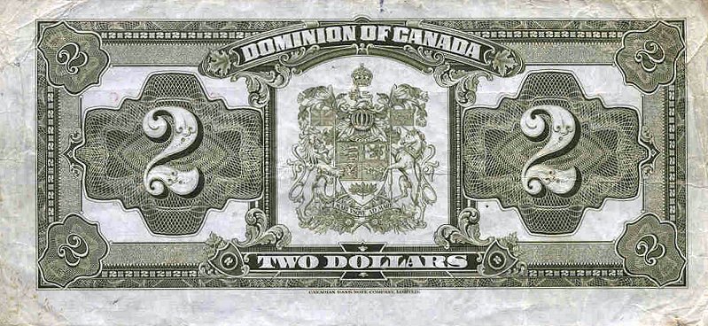 Back of Canada p34j: 2 Dollars from 1923