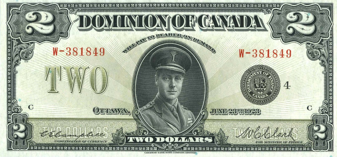 Front of Canada p34l: 2 Dollars from 1923