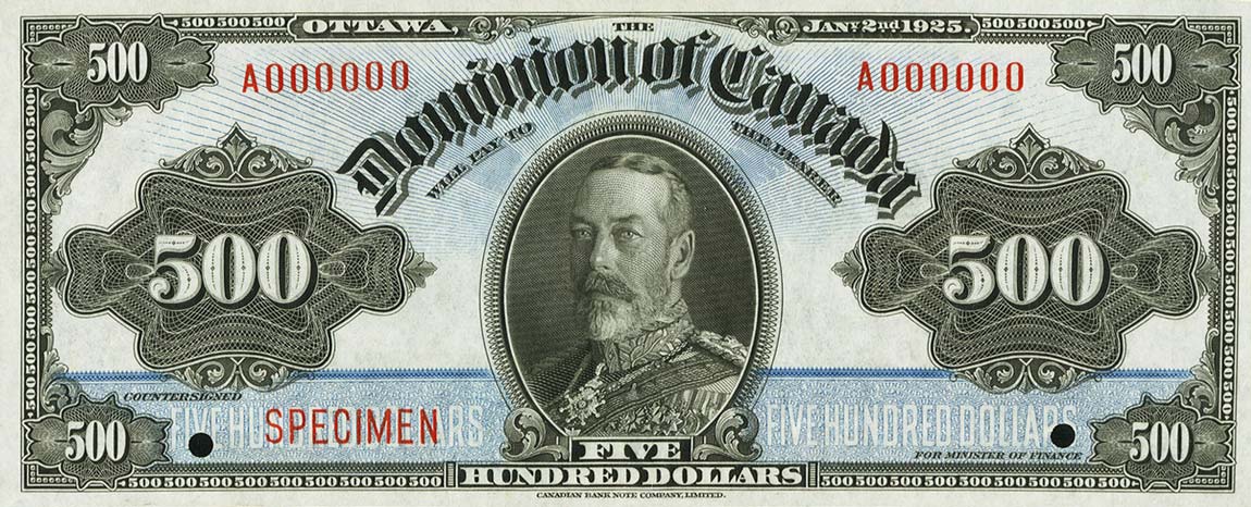 Front of Canada p36s: 500 Dollars from 1925