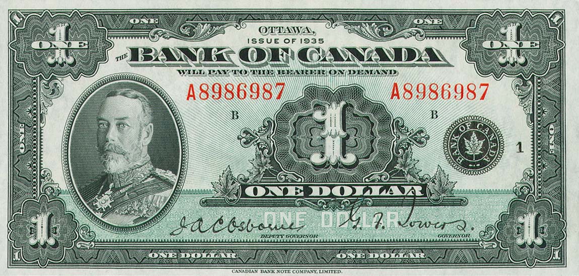 Front of Canada p38: 1 Dollar from 1935