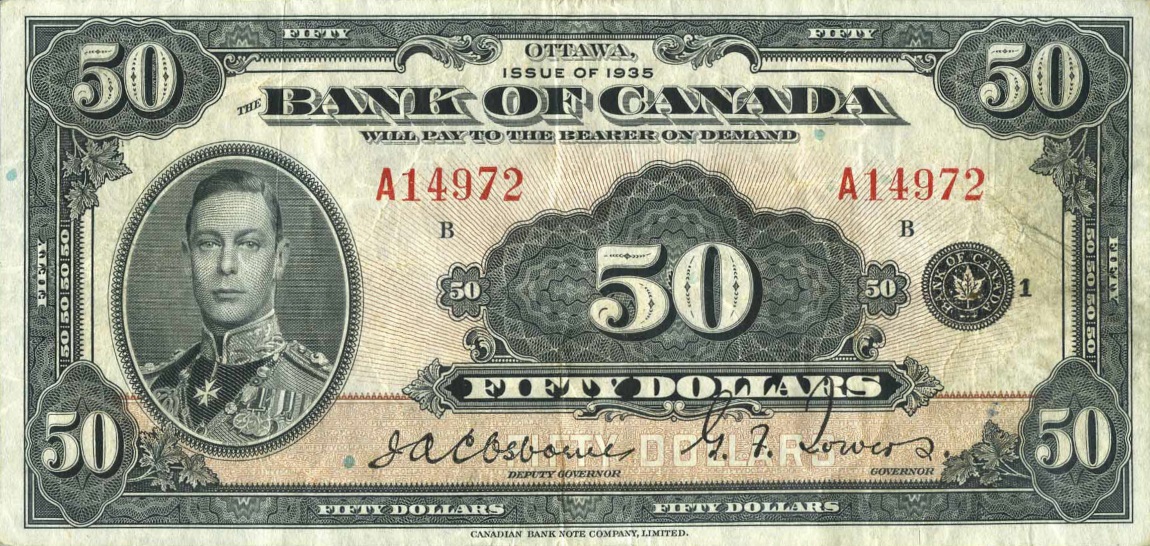 Front of Canada p50: 50 Dollars from 1935