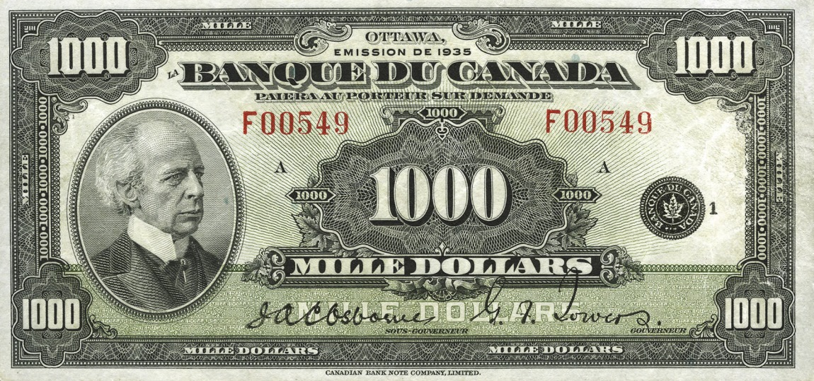 Front of Canada p57: 1000 Dollars from 1935