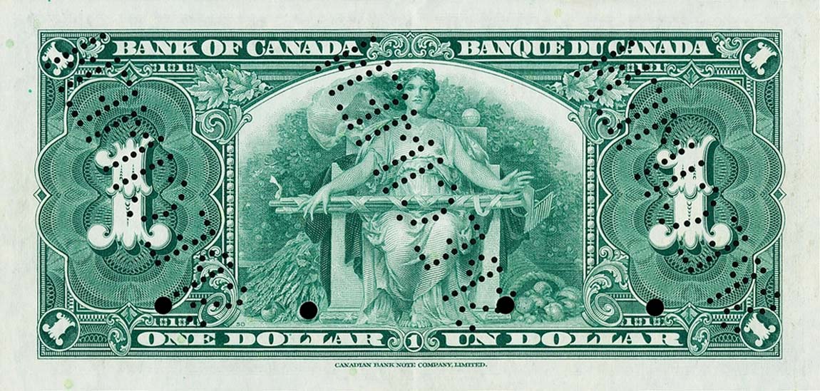 Back of Canada p58s: 1 Dollar from 1937