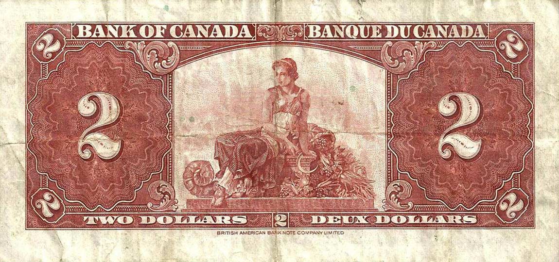 Back of Canada p59c: 2 Dollars from 1937