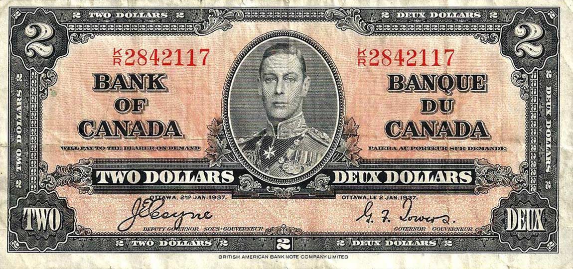 Front of Canada p59c: 2 Dollars from 1937