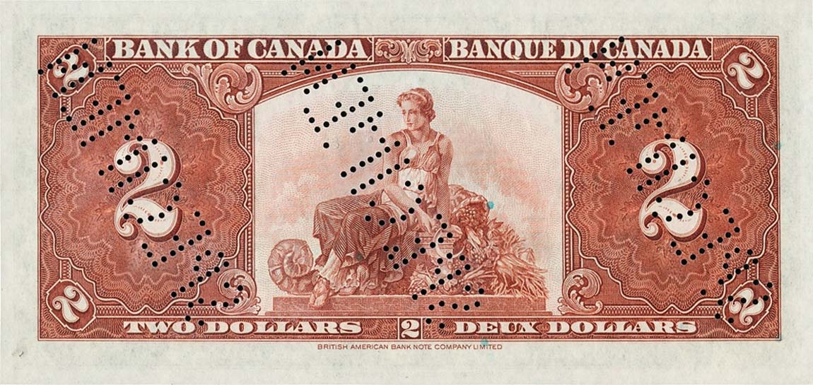 Back of Canada p59s: 2 Dollars from 1937