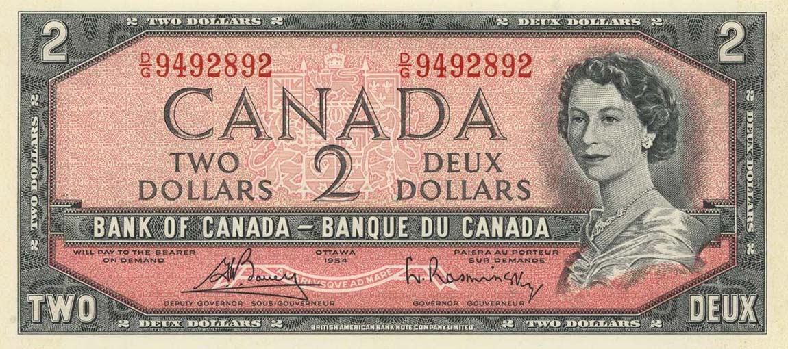 Front of Canada p76c: 2 Dollars from 1954