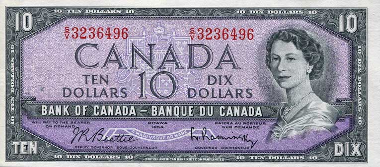 Front of Canada p79b: 10 Dollars from 1954