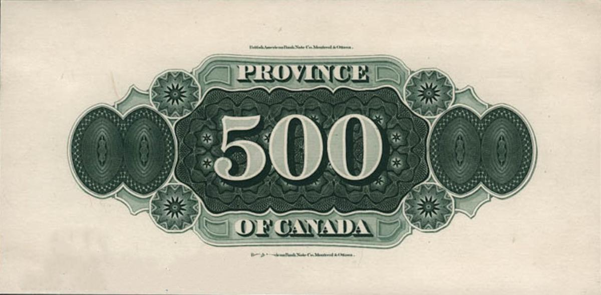 Back of Canada p7Aa: 500 Dollars from 1866