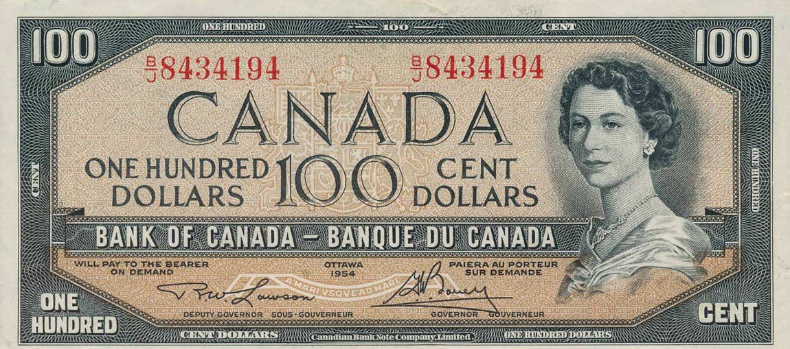 Front of Canada p82c: 100 Dollars from 1954
