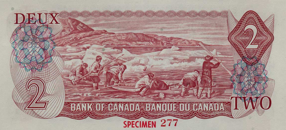 Back of Canada p86s: 2 Dollars from 1974