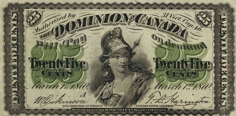 Front of Canada p8b: 25 Cents from 1870