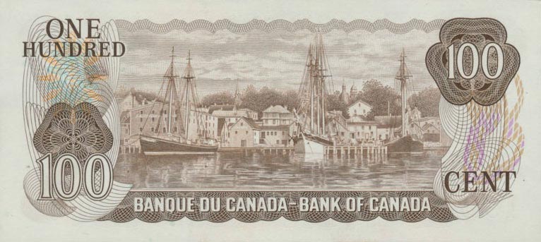 Back of Canada p91b: 100 Dollars from 1975