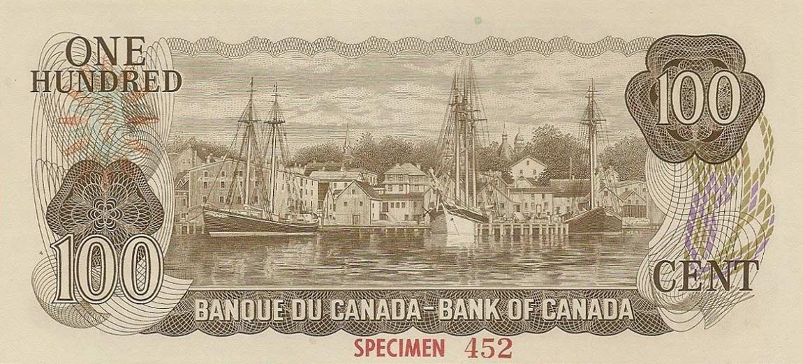 Back of Canada p91s: 100 Dollars from 1975