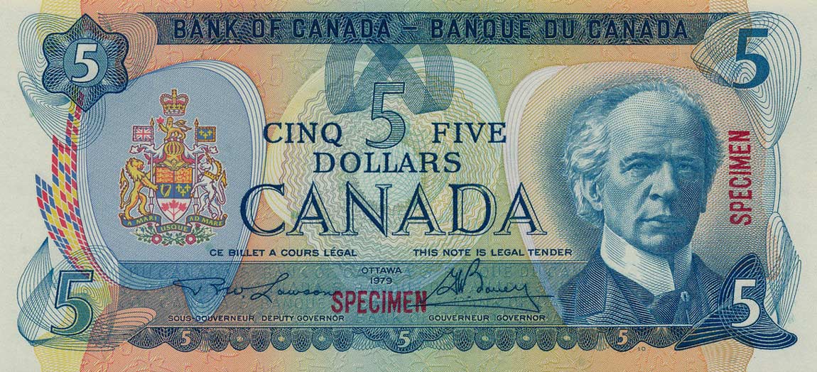 Front of Canada p92s: 5 Dollars from 1979