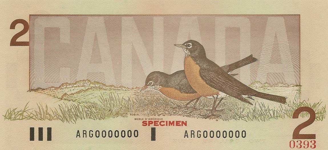 Back of Canada p94s: 2 Dollars from 1986