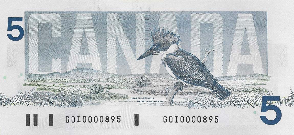 Back of Canada p95c: 5 Dollars from 1986