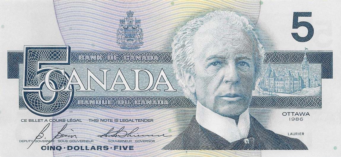 Front of Canada p95c: 5 Dollars from 1986