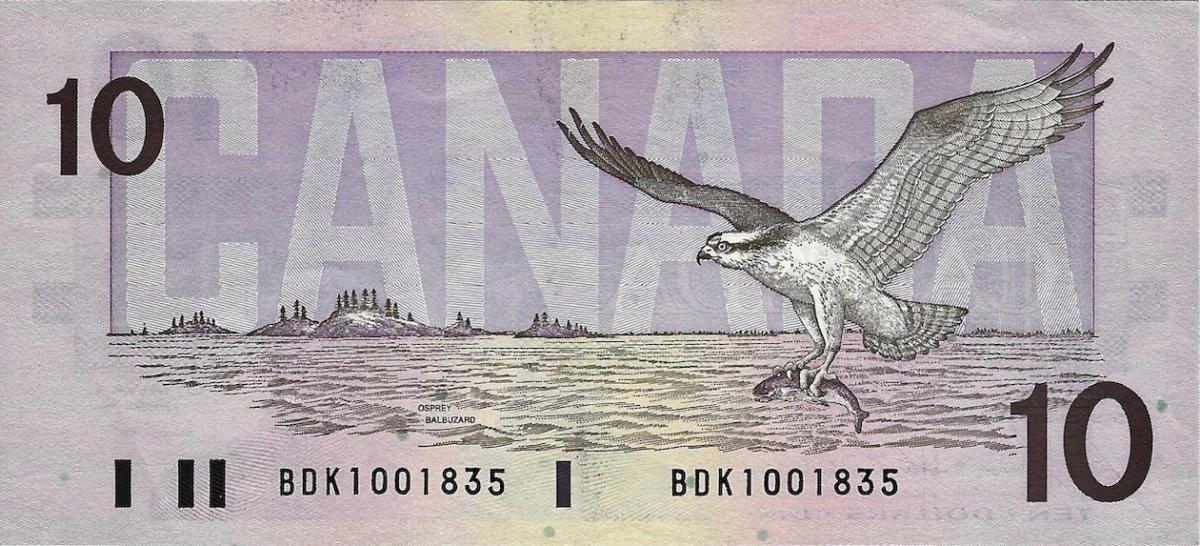 Back of Canada p96b: 10 Dollars from 1989