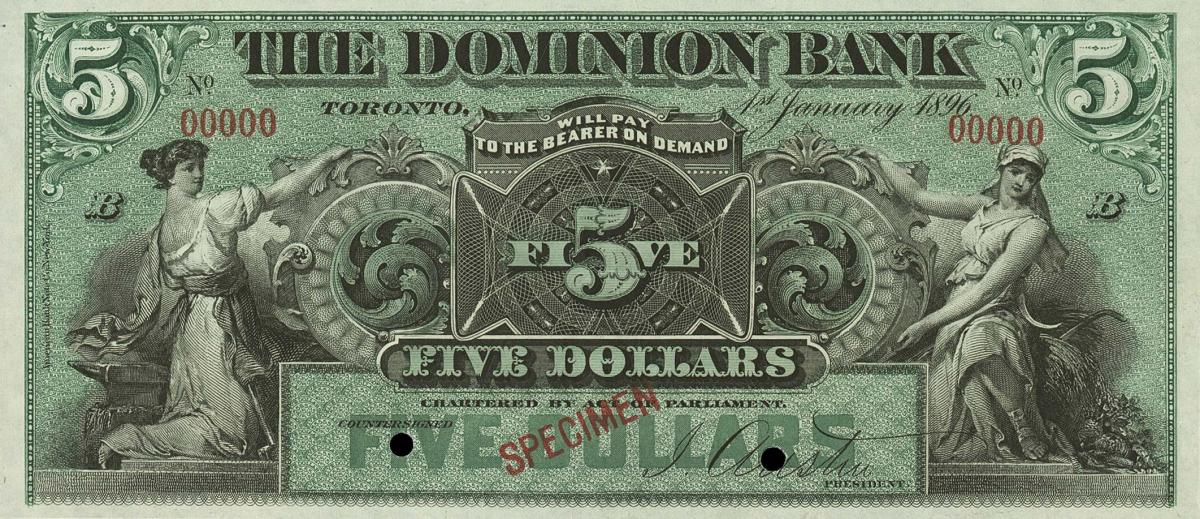 Front of Canada pS1023s1: 5 Dollars from 1896