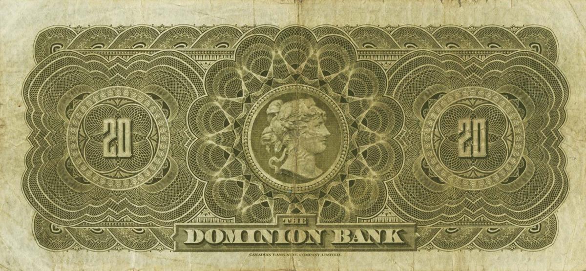 Back of Canada pS1025c: 20 Dollars from 1897