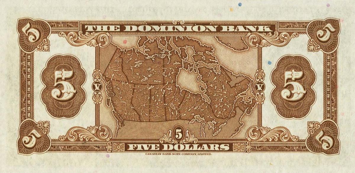 Back of Canada pS1035: 5 Dollars from 1938