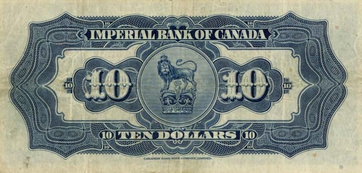 Back of Canada pS1145Fb: 10 Dollars from 1934