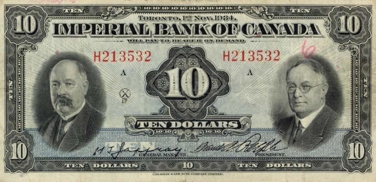 Front of Canada pS1145Fb: 10 Dollars from 1934