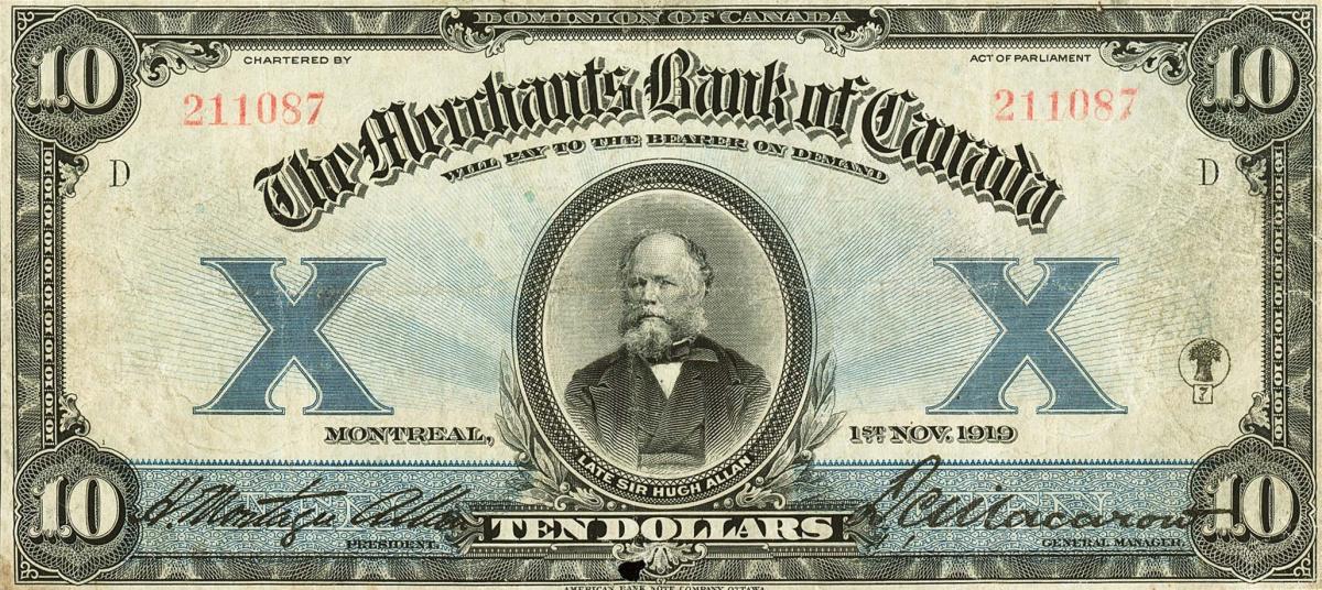 Front of Canada pS1173: 10 Dollars from 1919