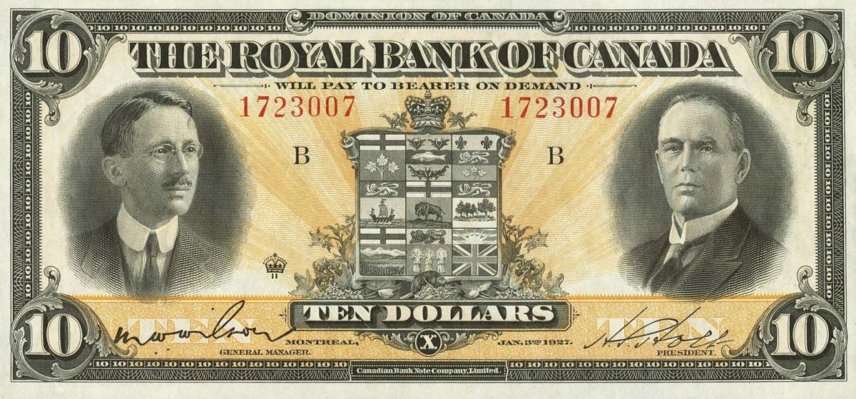 Front of Canada pS1384: 10 Dollars from 1927