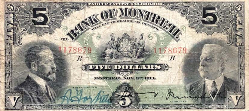Front of Canada pS543: 5 Dollars from 1914