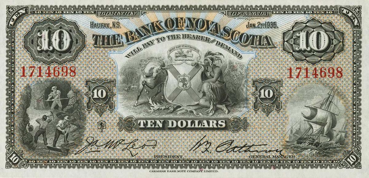Front of Canada pS633: 10 Dollars from 1935